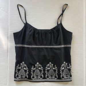 Ann Taylor Petites Spaghetti Strap Shirt Top Ladies Size 14 Black with White emb